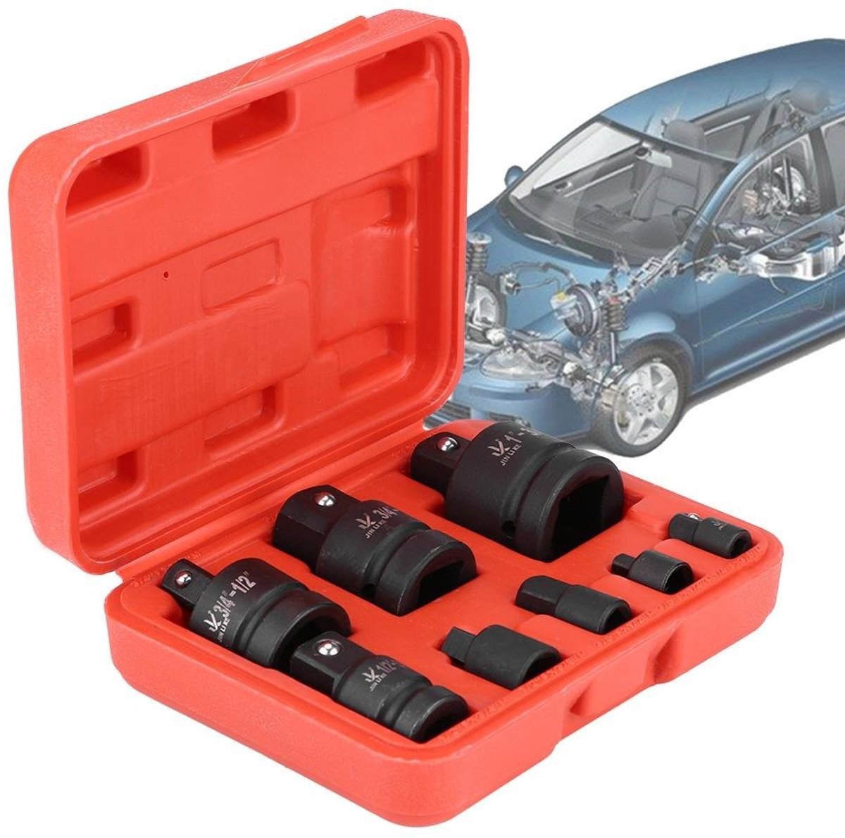 Jhubersproducts - Adapter Set - 8-delige set met opbergcase - Stabiele en duurzame kwaliteit - Diverse maten - Voor klussen en reparaties - Geschikt v