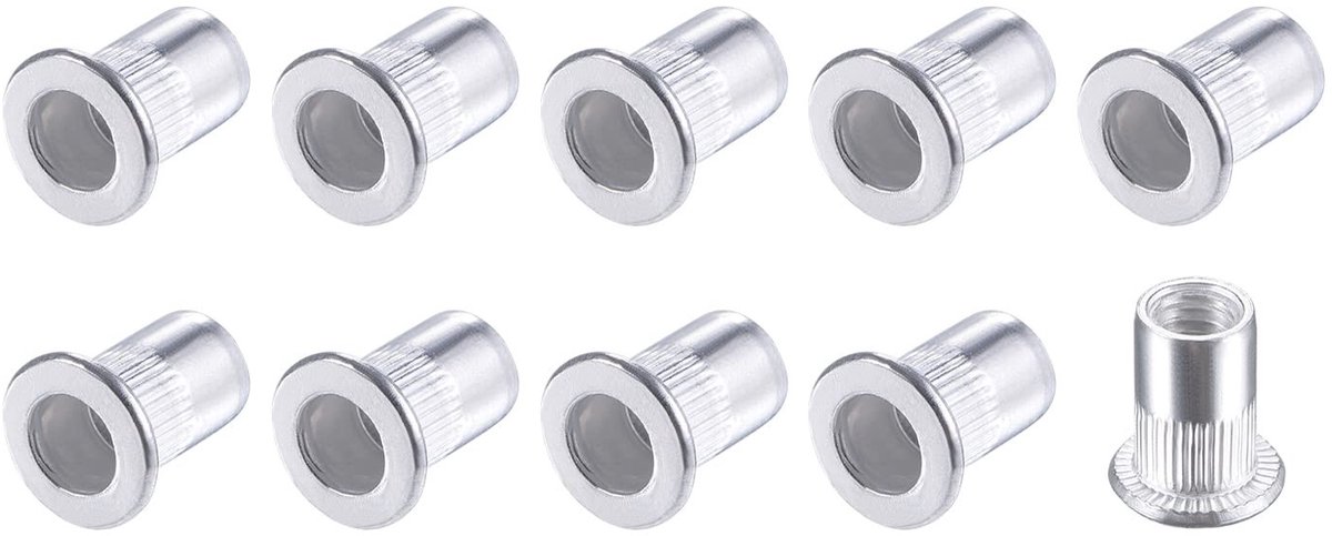 Jhubersproducts - Klinkmoeren - Aluminium legering - 100 stuks - Gekarteld met schroefdraad - Zilverkleurig - Meubeltoepassingen - M6