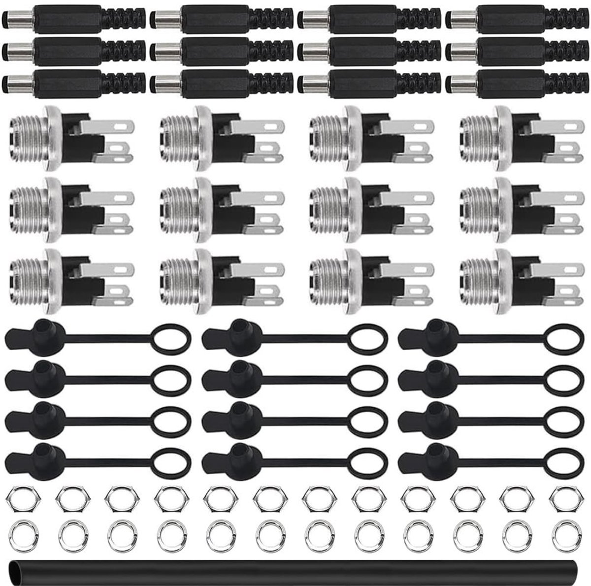 Jhubersproducts - DC Power Plug & Socket Set - 12 Stuks Male & Female Connectors - Rubber Caps - Heat Tube - Verbindingen - Compatibel met Elektronica