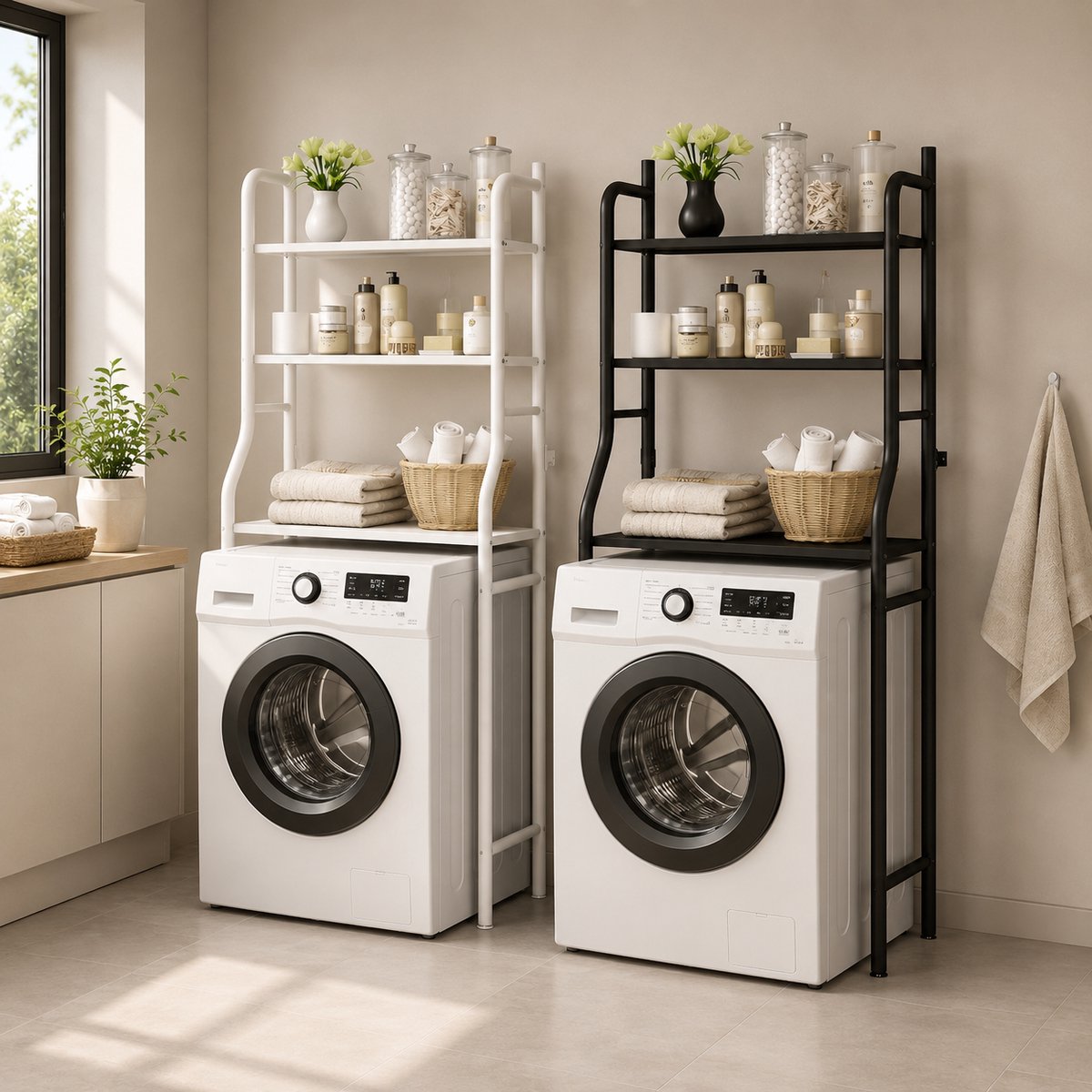 MeubelsvanJoep wasmachine ombouw rek zwart 159 x 67 x 25 cm - Wasmachine rek met opbergruimte zwart - Wasmachine rek bovenlader zwart - Wasmachine rek voorlader zwart - Toilet kast - Wc meubel - Wc kast — afbeelding 6