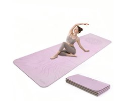 Funlife Opvouwbare Yogamat 190 x 66 cm - 10 mm Dik - Antislip Fitnessmat voor Yoga, Pilates en Thuis Workout - Paars Mandala Design