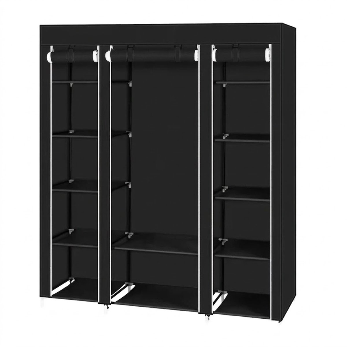 Solvix Draagbare Kledingkast – Stoffen Garderobekast met Opbergplanken – Kleding Organizer voor Slaapkamer – Ritssluiting – 146x44x175 cm Zwart