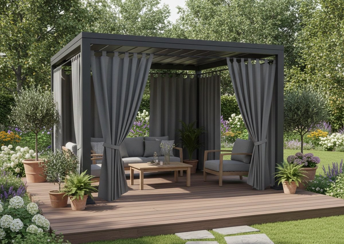 Buitengordijnen - 2 stuks - Waterdicht - Tuin - Pergola - Overkapping - Buiten gordijnen - Schaduwgordijn - paviljoens - Outdoor gordijnen