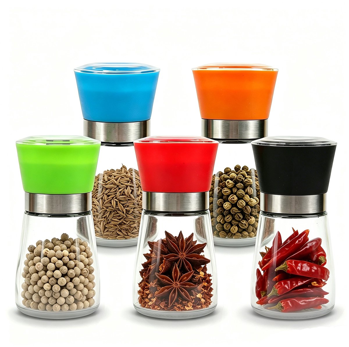 Pepermolen - Zout- en pepermolensets – Navulbaar En Elegant – sesampepermolen - glazen kruidenpot - keukenaccessoires - 13*6.4cm