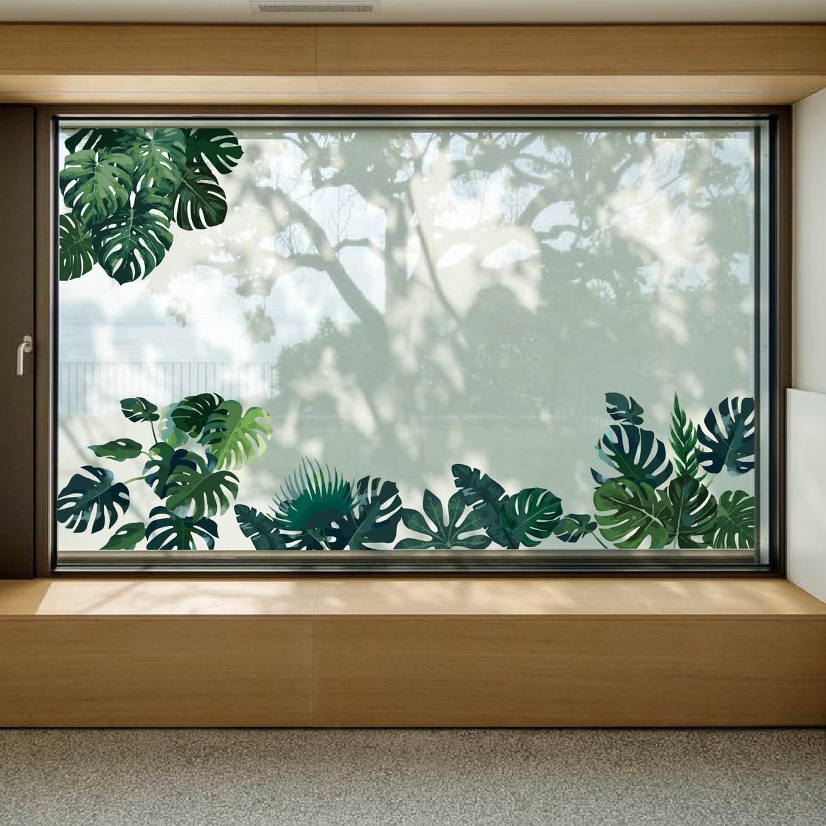 Jhubersproducts - Tropische Raamstickers - Statische Plakstickers - 118x30cm - Botanisch Gebladerte - Decoratie voor Glazen Schuifdeur - Geschikt voor