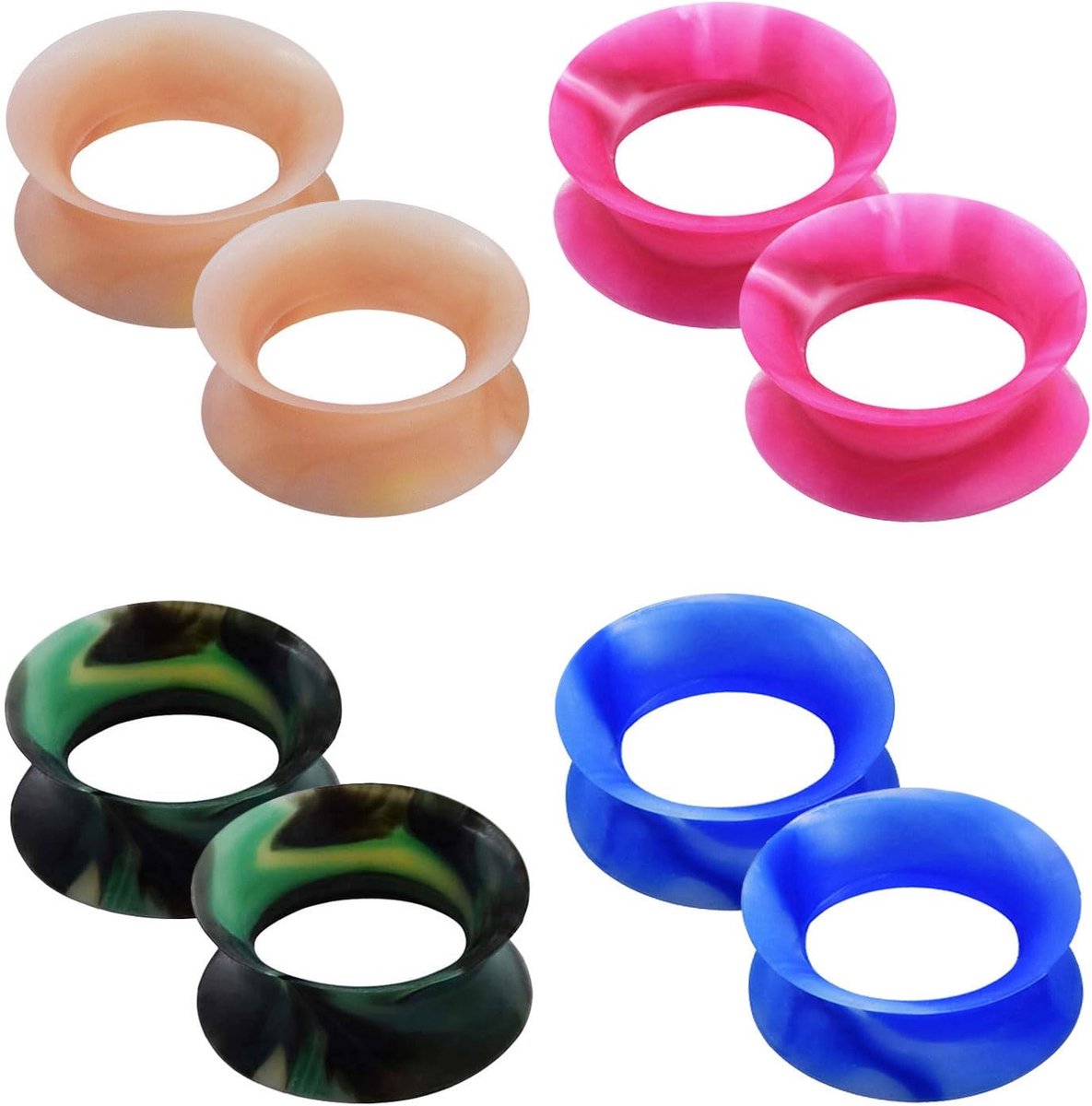 Vlemico - Oortunnel Set - Siliconen Plugtunnels - Zwart Wit - 8 Stuks of 12 Stuks - 6 mm tot 16 mm - Geschikt voor Unisex Volwassenen