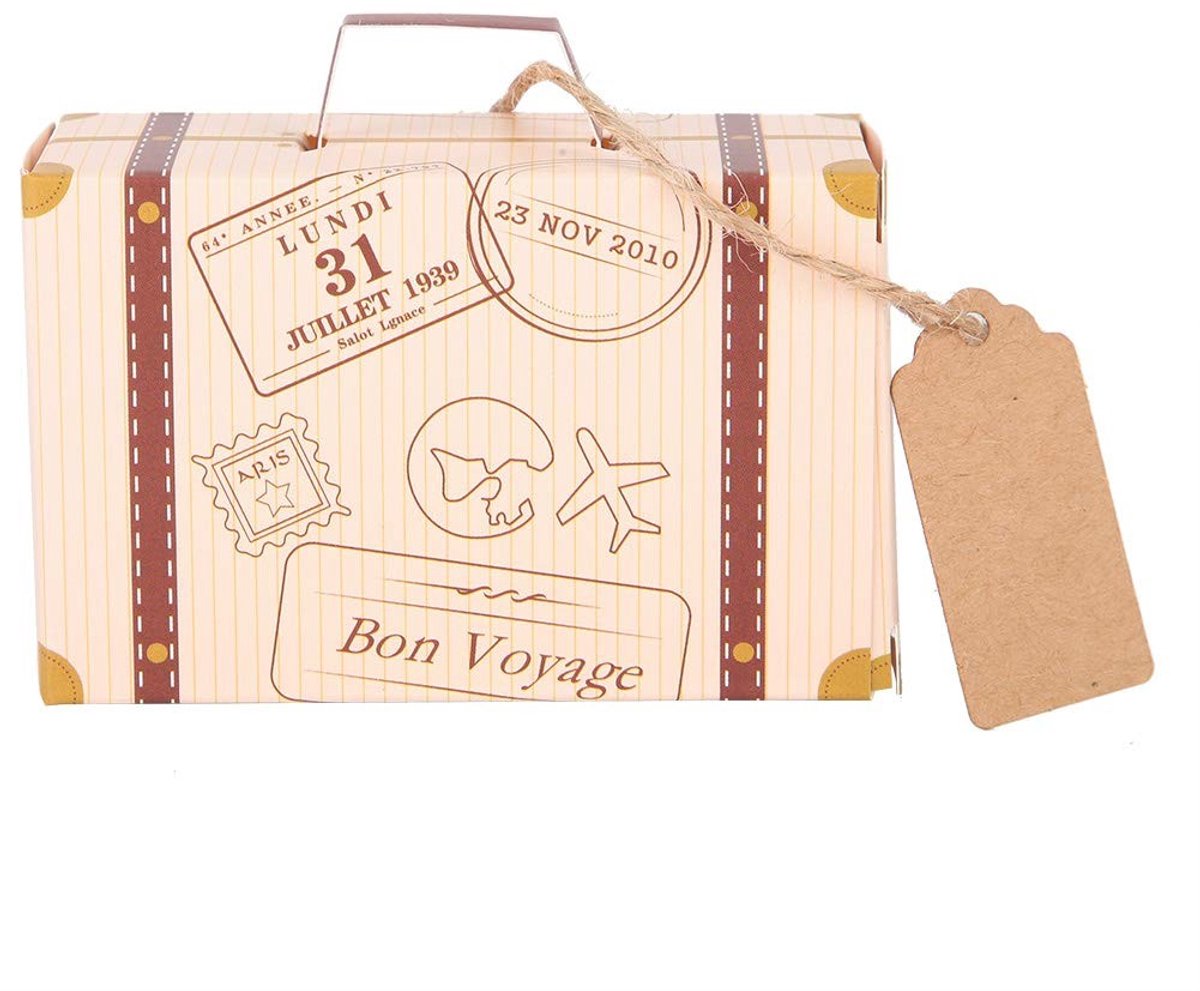 Smoakez - Vintage koffer gunstdozen - Reizen thema feest - Elegante mini snoep geschenkzakken - 50 stuks - Met labels en touwen - Perfect voor brui...