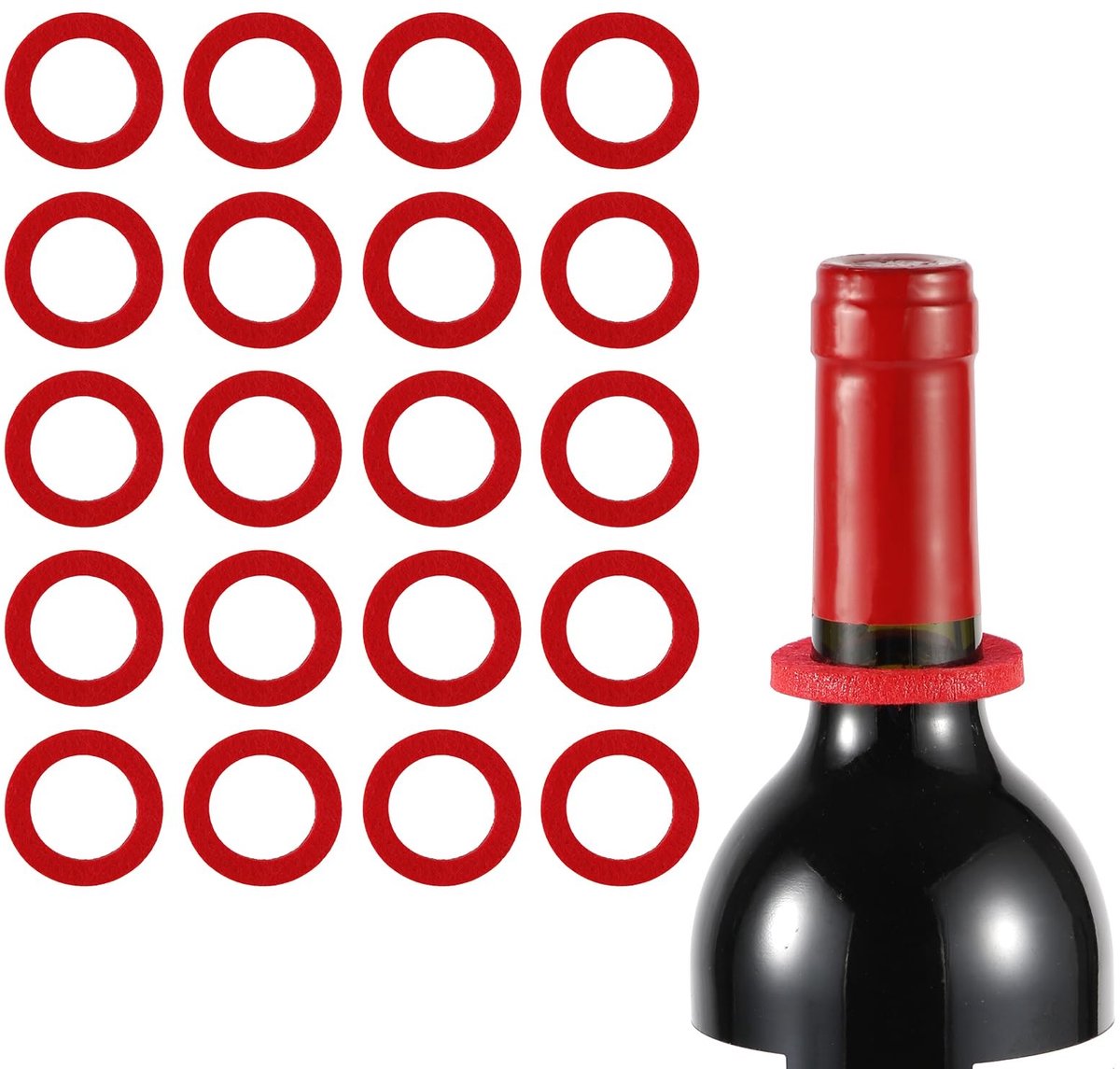 Livia home - Vilt Wijndruppelring - Wijndruppelkraag - Geen morsen - Rood - Wijndruppelstopper - Perfect voor feesten - 20 stuks