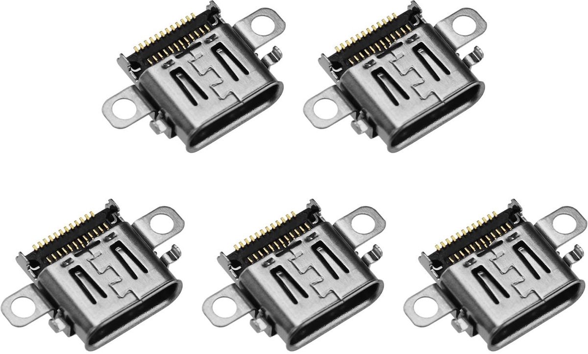 Smoakez - USB Type C Oplaadpoort - Vervangingsonderdelen - Perfecte oplossing - Zilver - Geschikt voor Nintendo Switch OLED - 5 stuks