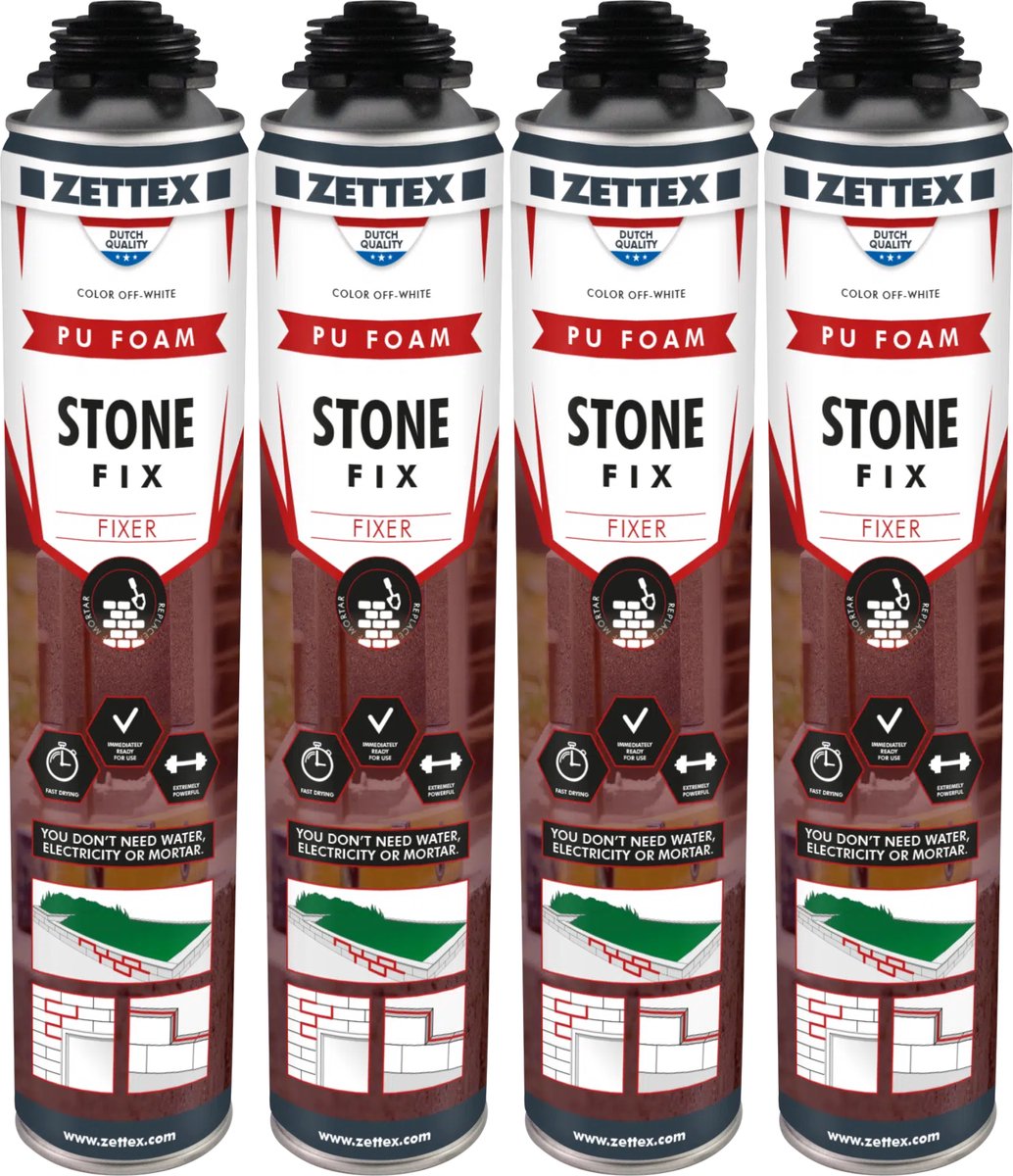Stonefix Steenlijm - PU Blokkenlijm voor Stapelblokken - 4x 750 ml - Binnen & Buiten - Extra sterk - Beige