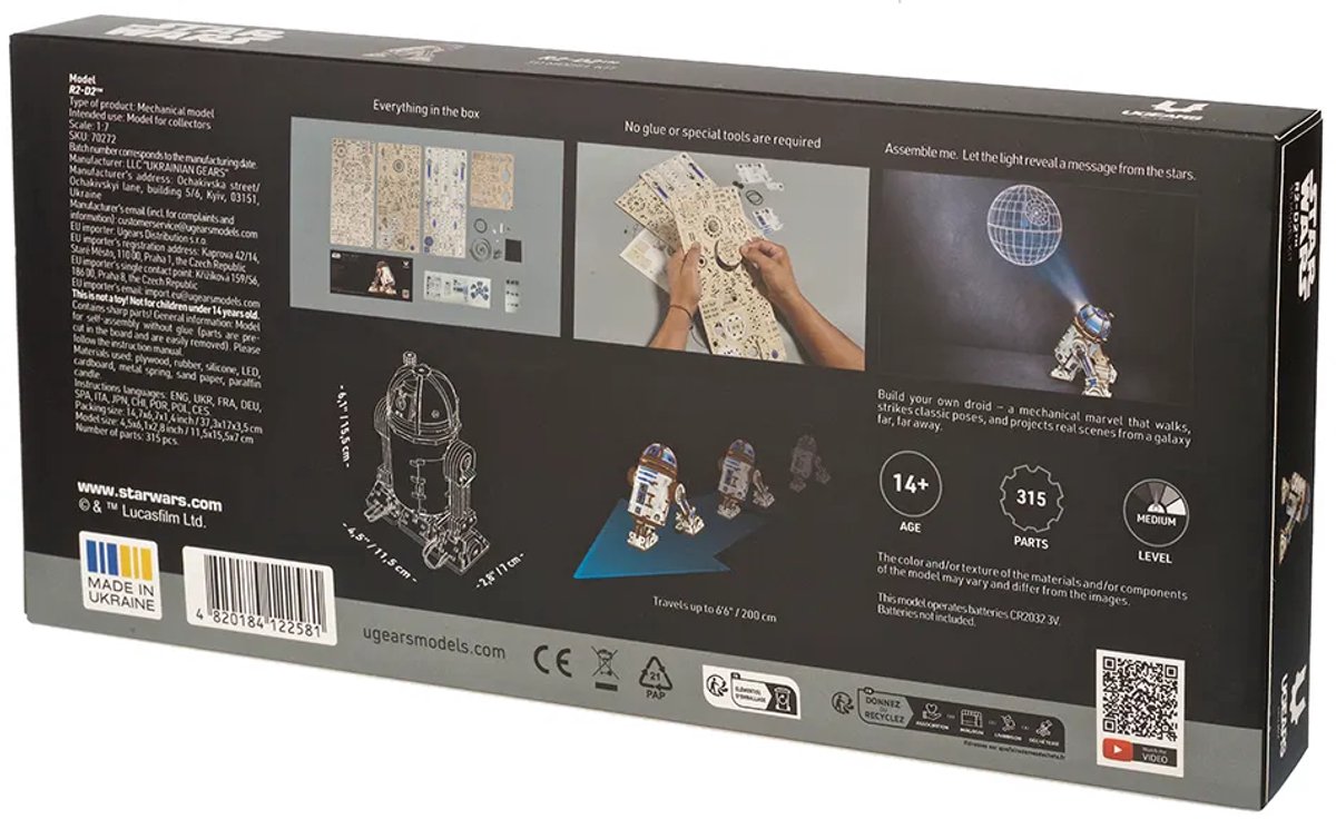 UGEARS 3D Modelbouw - R2-D2 - Star Wars - Mechanisch Bouwpakket Hout - Educatief Speelgoed — afbeelding 3