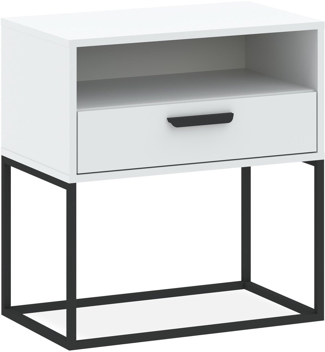 KONSIMO® RECTUS Nachtkastje - met lade - met plank - Bijzettafel - Wit - 60x65x39 cm