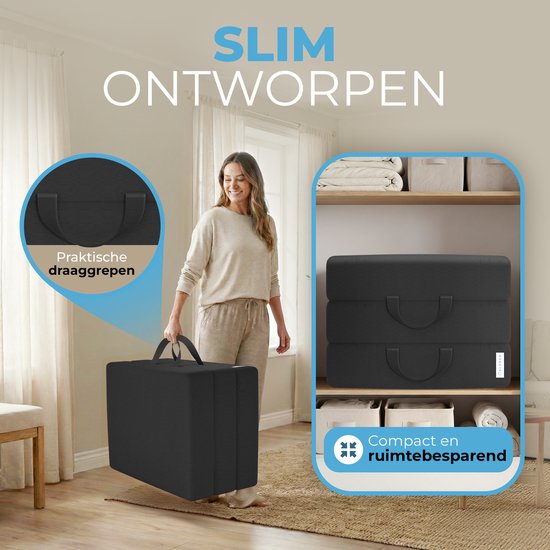 ELONEO Opvouwbaar Matras - 3-Delig Vouwmatras, Extra Dik 15 cm Schuim, Wasbaar en Draagbaar Logeermatras voor Volwassenen, Eenpersoonsbed (Zwart, 75 x 195 x 15 cm) van ELONEO — afbeelding 2