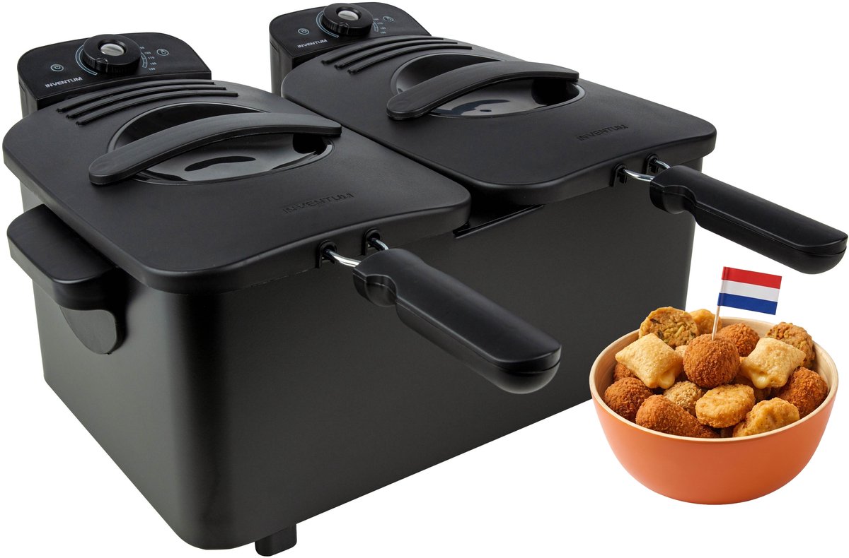 Bol.com Inventum GF461B Dubbele Frituurpan - 5L - Max 190 °C - Koude zone - 2x1800W - Tot 5 personen - Zwart aanbieding