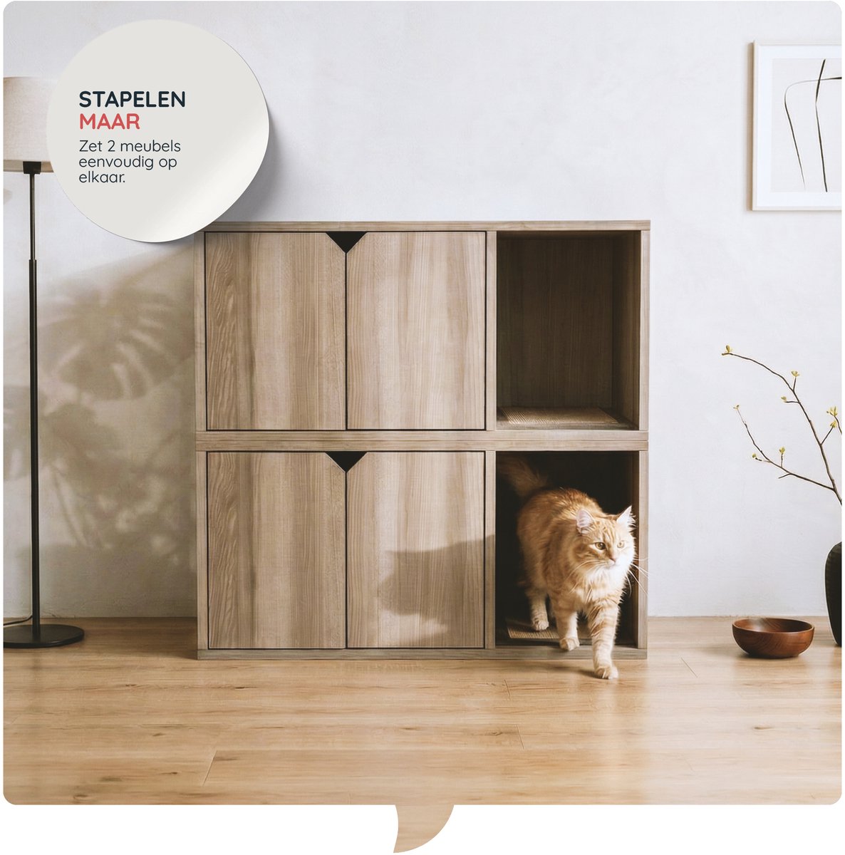 Kattenbak kast stapelbaar - Kattenbak huis - Kattenbak meubel - kattenbak ombouw - voor 2 katten - 100% Recyclebaar - met cat scratcher en EVA drooghoud mat - Vrij van giftige stoffen van Catchi