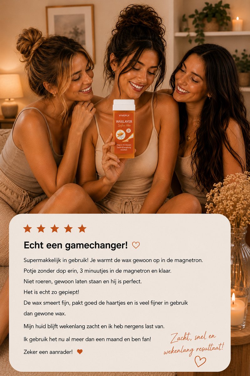 Waxlayer Professionele Wax Roller – Ontharingsroller voor Vrouwen – Voor Lichaam, Gezicht & Bikinilijn – Magnetron Wax – Pijnloze Onth aring met Natuurlijke Hars – Langdurig Gladde Huid - 100ML Waxpatroon — afbeelding 7