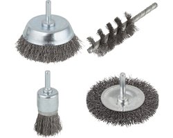 wolfcraft - Staalborstel boormachine set 4 delig - Draadborstel - Schuurborstel - Borstelset – Roestverwijderaar - 2133000