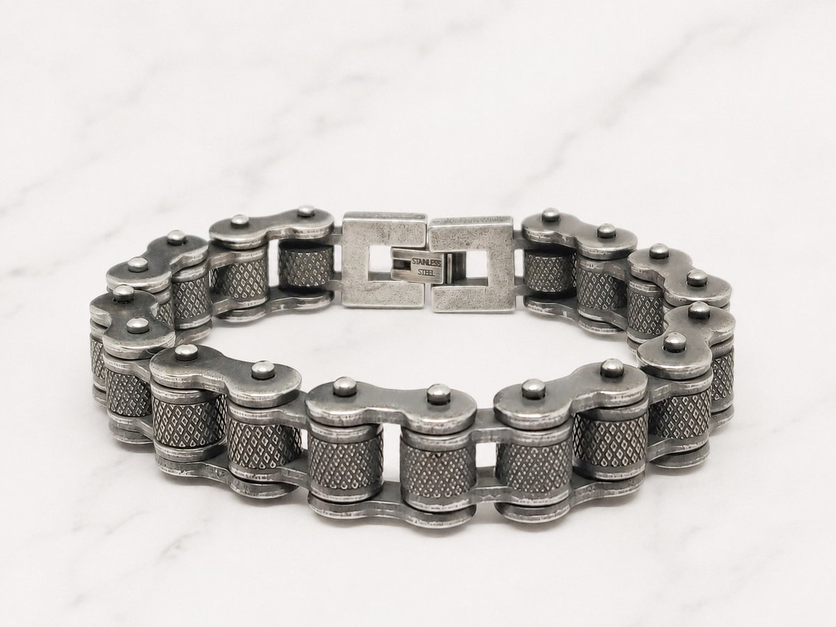 Mei's Muse Motor Chain - Biker Schakelarmband - 316L RVS - Grijs - polsmaat 19,5 cm