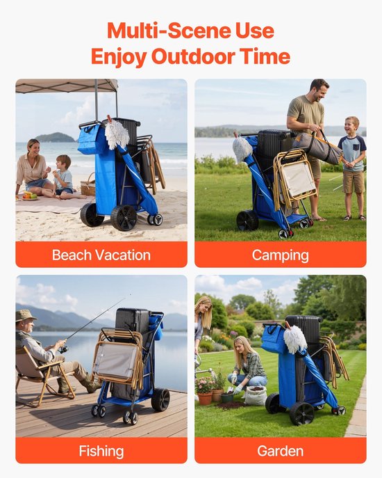 Strandtrolley / Bolderkar - Opvouwbare handkar - Massieve Rubberenen Wielen 25 cm - Geïsoleerde Koeltas - Parasolhouder - Draagvermogen 75 kg - Voor 4 Strandstoelen — afbeelding 3