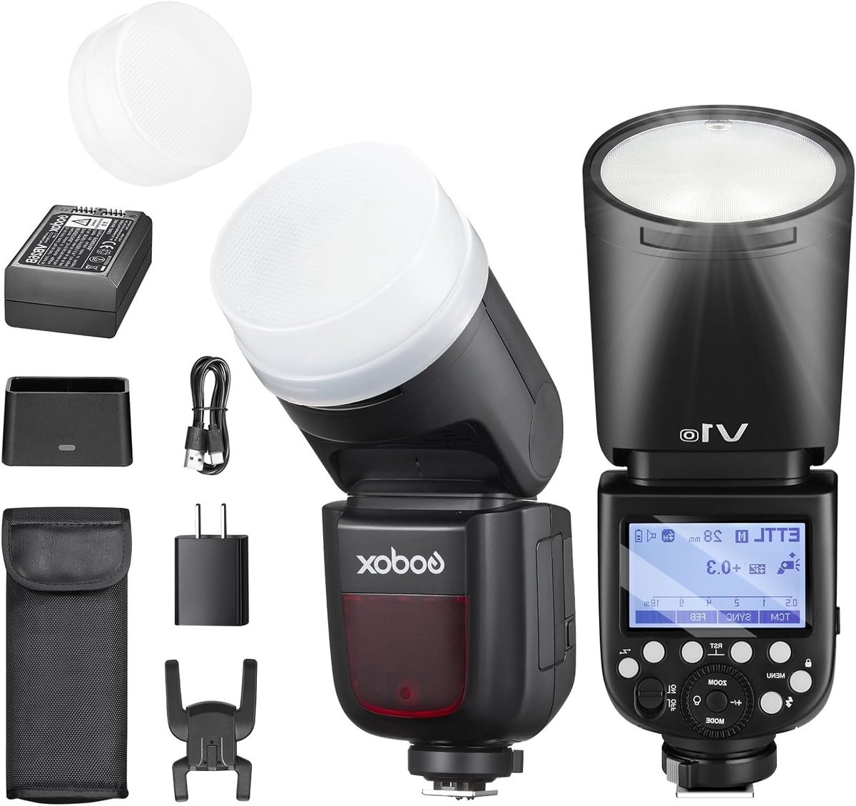 Professionele ronde camera flitser met 76W, 1/8000 HSS, 2.4G draadloos systeem en 2600mAh Li-Ion accu, geschikt voor Olympus camera's