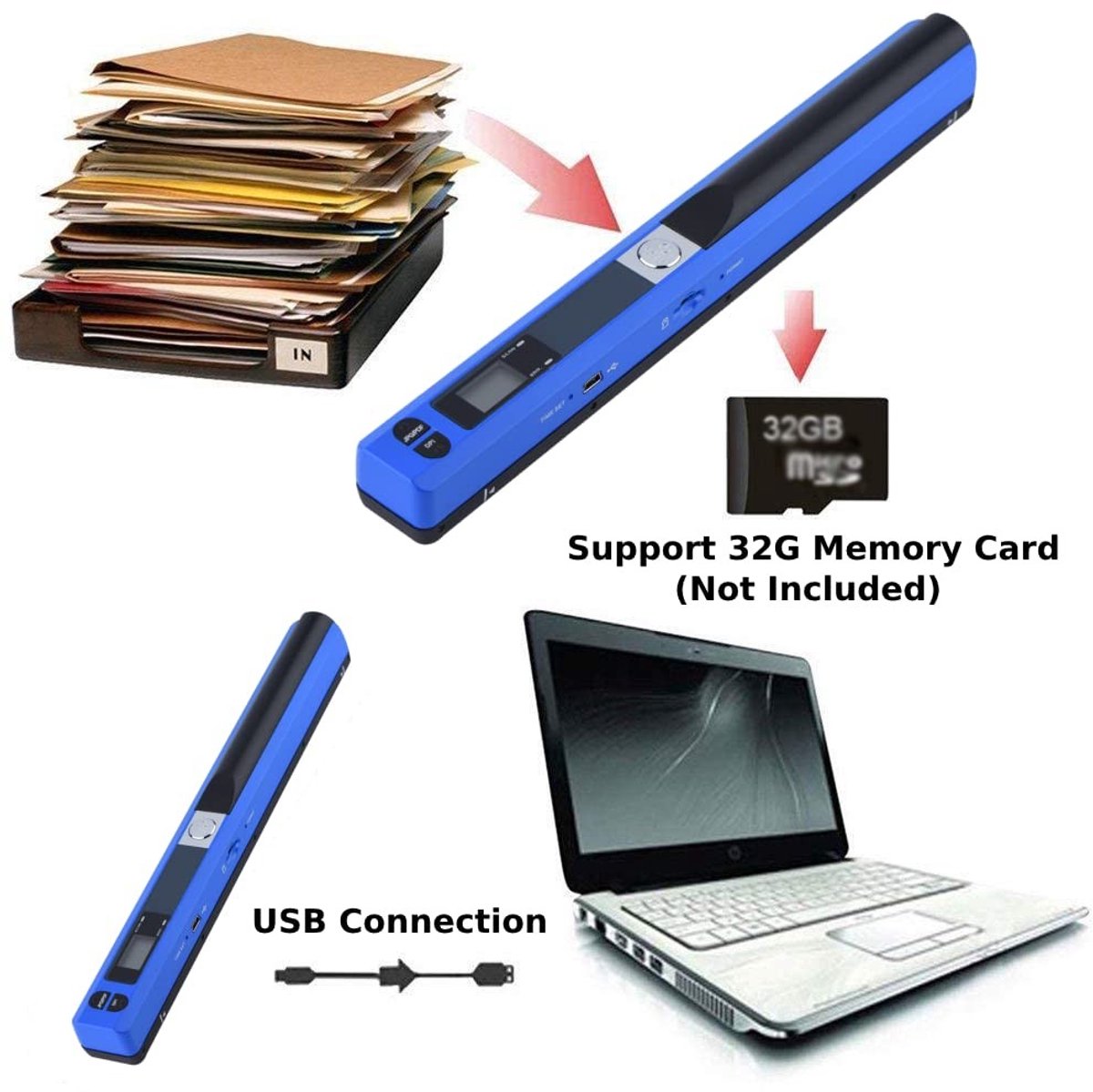 Jhubersproducts - Draagbare Handscanner - Mobiele Documentenscanner - 900 dpi Resolutie - Draadloos en Compact - Visitekaartjesscanner - Formaat thumbnail 2