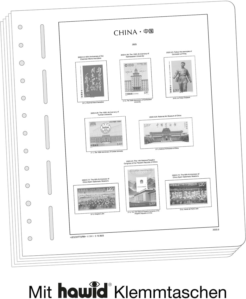 LEUCHTTURM - Albumsupplement - Geïllustreerde albumpagina's van Leuchtturm met postzegelhouders, China 2005-2008