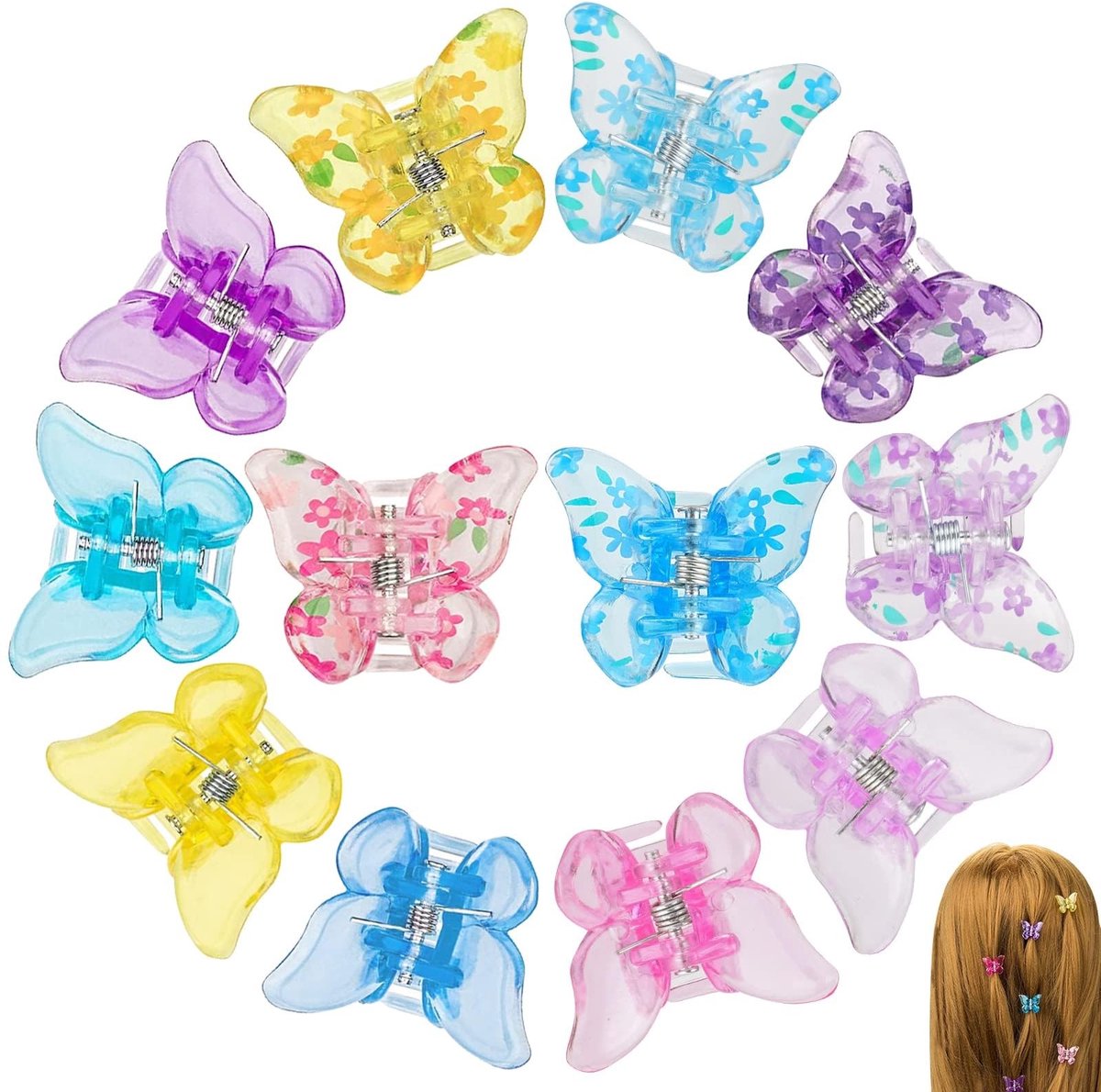 Vlemico - Vlinder-haarspelden - Mini klauw barrettes - Gemengde kleuren - Haaraccessoires voor meisjes - 12 stuks - Geschikt voor kinderen