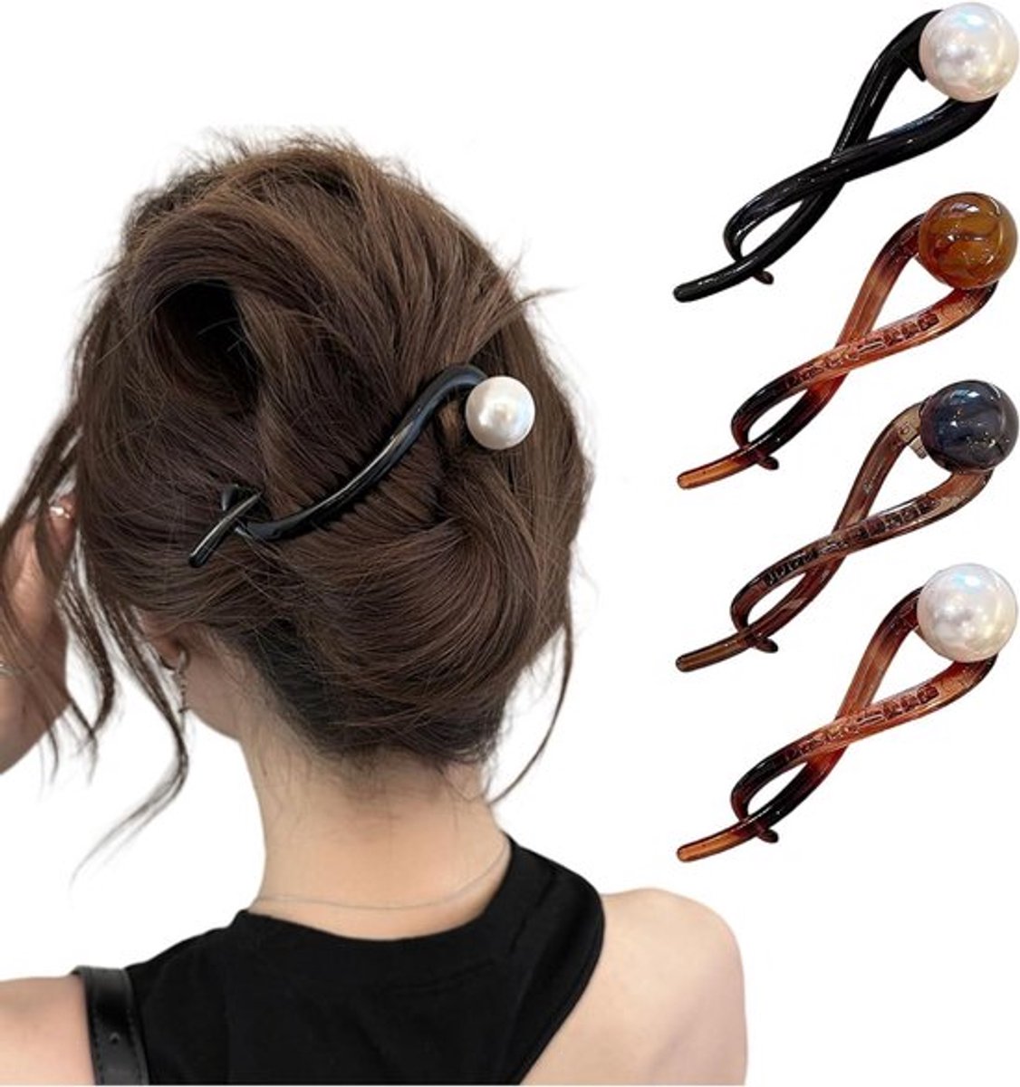 Haarspelden voor dames - Set van 4 stuks, groot formaat, met parels - Meerkleurig