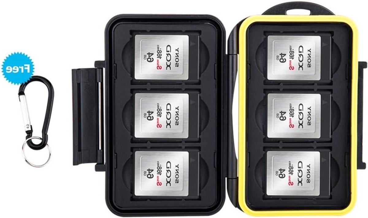 Waterdichte Geheugenkaart Houder voor 6 XQD Kaarten met Carabiner - Ideaal voor Fotografie en Videografie