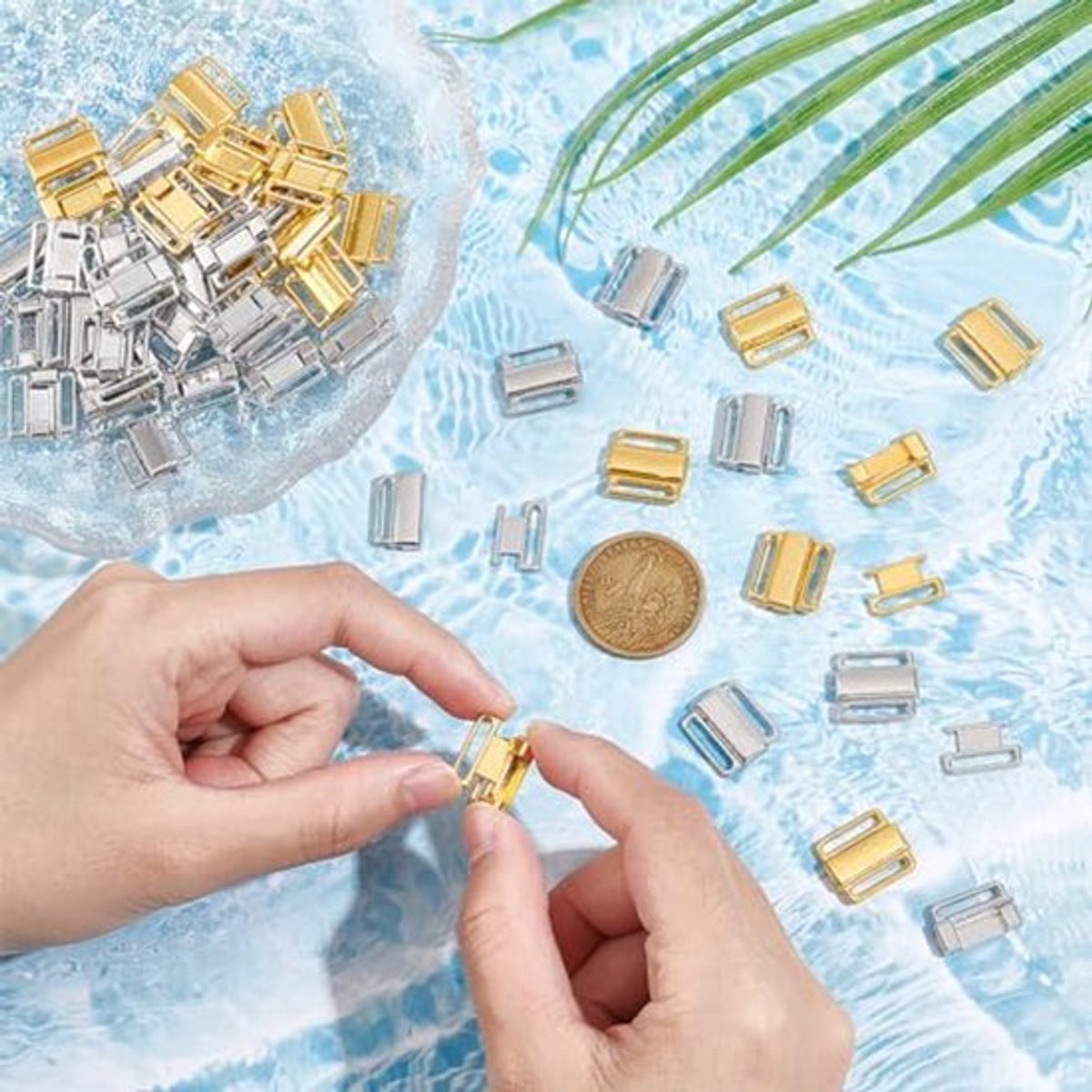 60 stuks metalen haakjes in goud en zilver van zinklegering, 0,65 inch, voor het vervangen van bh-bandjes en bikini-sluitingen, duurzaam en eenvoudig te bevestigen