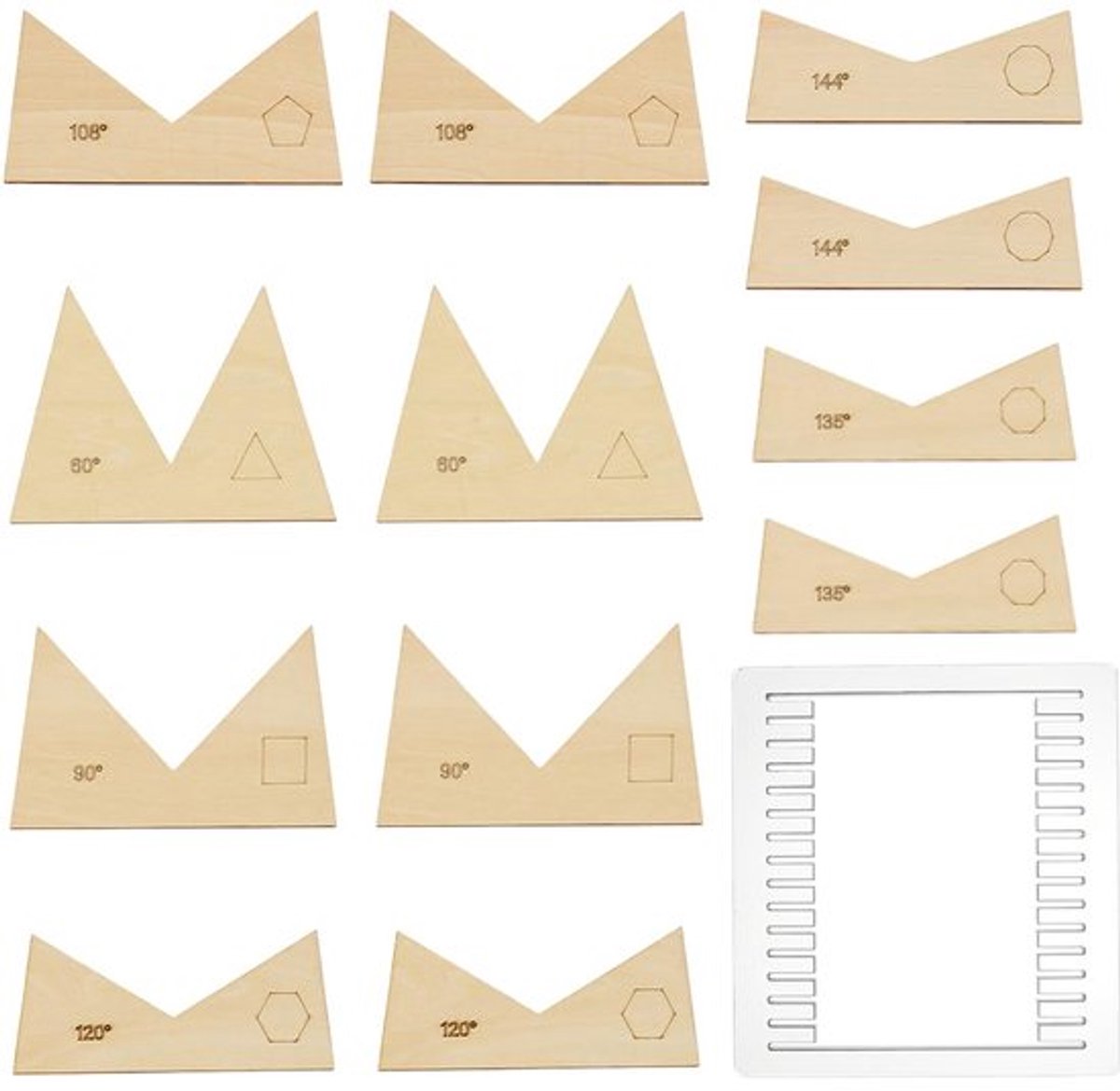 3D Glas Hoek Wedge Tool - Acryl Jig Met 12 Houten Hoek Gereedschap