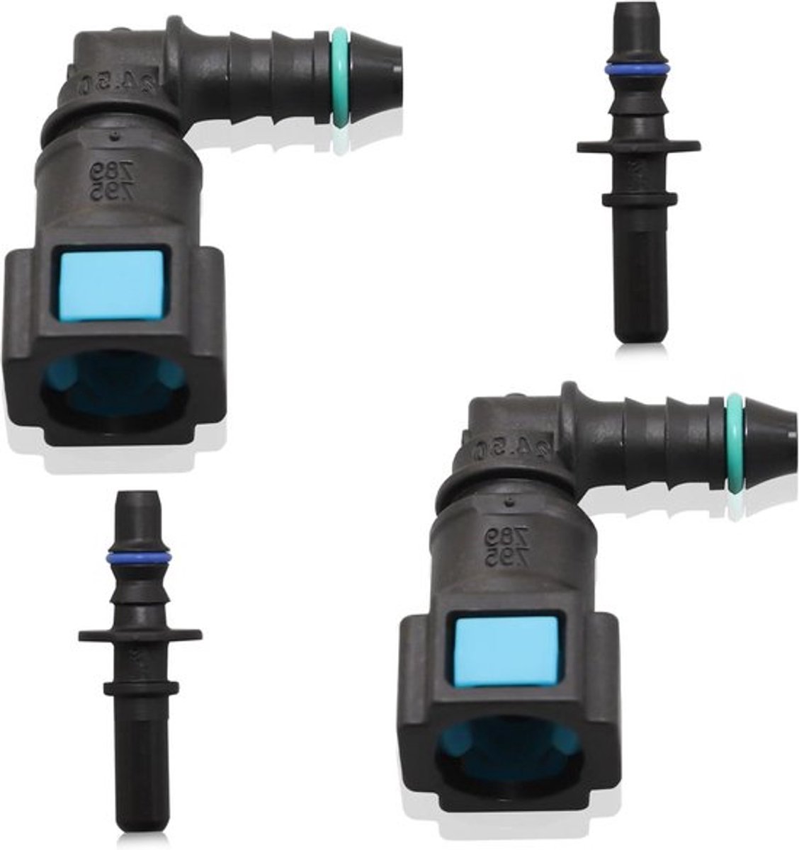 Brandstof Slang Connector | Benzine Slang Fitting | Snelle Connector | 90 graden Snelsluiting | Plastic | 62 stuks