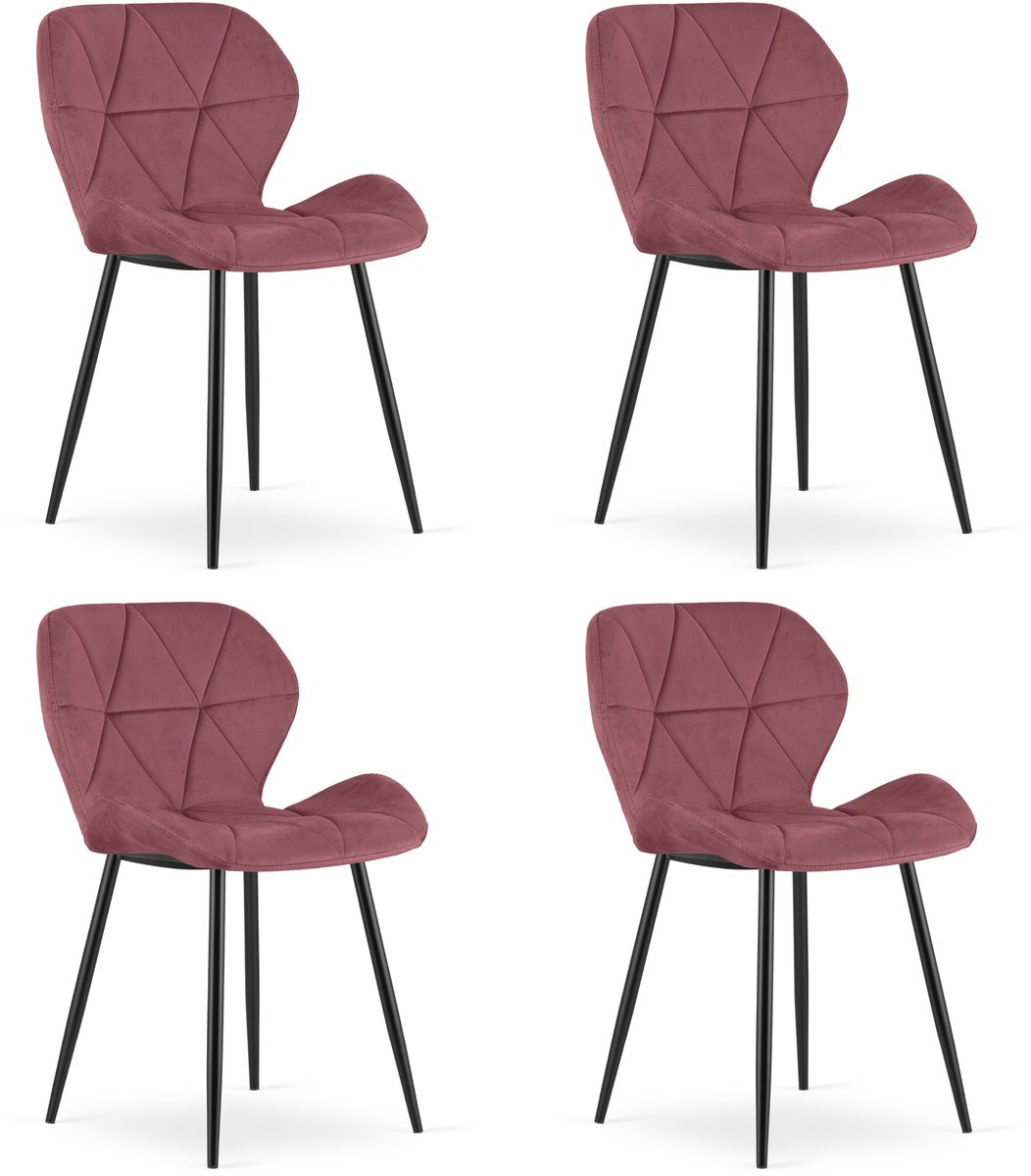 Set van 4 eetkamerstoelen MANGO - Fluweel roze - Zwarte metalen poten - Modern design