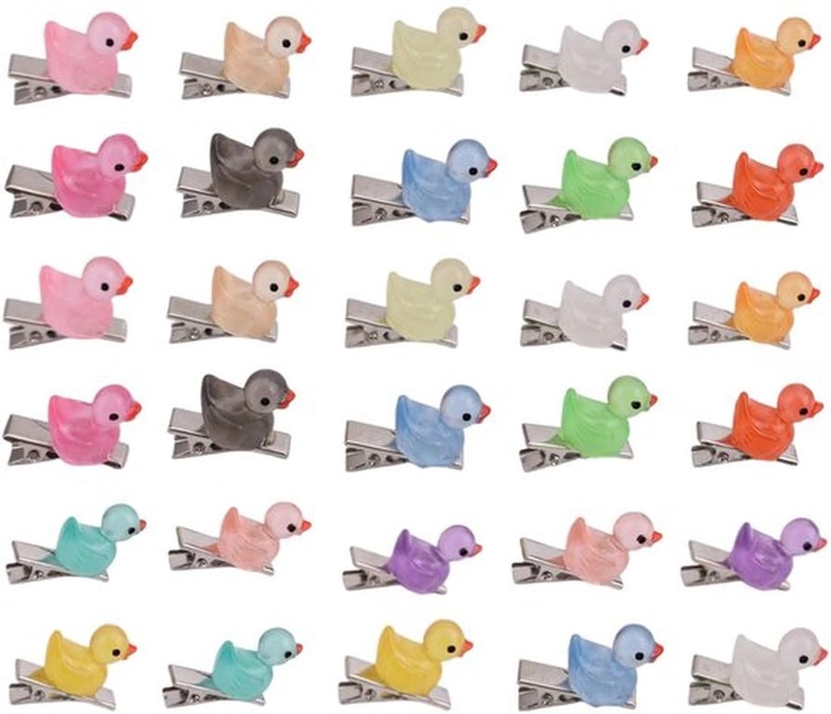 Mini Resin Duck Haarclips - 30 Stuks - Glow in The Dark - Luminous Haaraccessoires