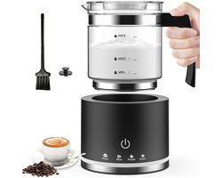 Elektrische Melkopschuimer - Glazen Melkopschuimer - 4 Programma’s - Koud & Warm Schuimen - 500 ML - Zwart