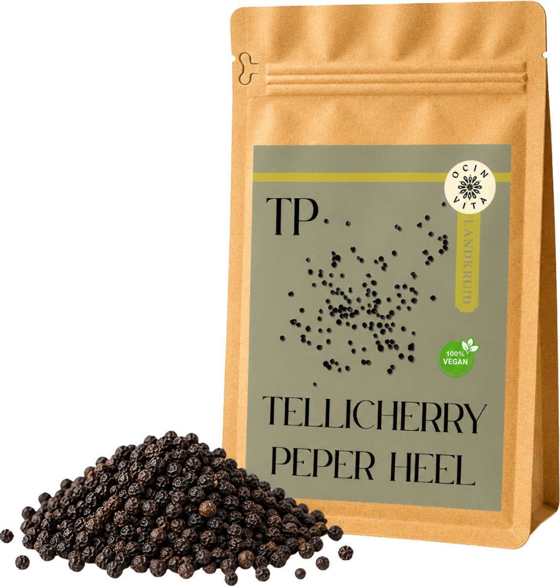 Tellicherry Peperkorrels 100g – Hoogwaardige Zwarte Peper met Intens Aroma – Voor Pepermolen, Vlees & Sauzen – Ocin Vita