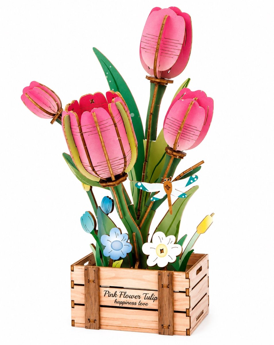 Beehub, 3D Flower, Roze Tulpen, BE011905, 11x8x21 cm