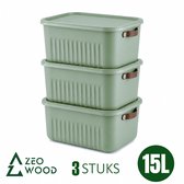 Zeo Wood® - Opbergbox met Deksel - Opbergdozen met Deksel - Opbergmand met Deksel - Set van 3 - 15L - Groen