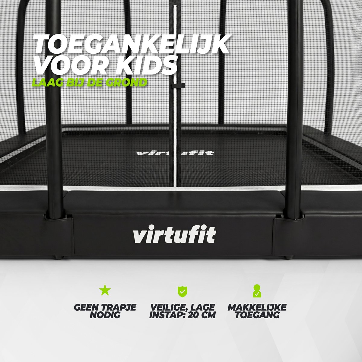 VirtuFit Inground / Inbouw Trampoline met Veiligheidsnet - 183 x 274 cm - Incl. Beschermrand - Extra Veilig - Water- en UV-bestendig - Max. 150 kg - Voor Kinderen en Volwassenen - Zwart – foto 8