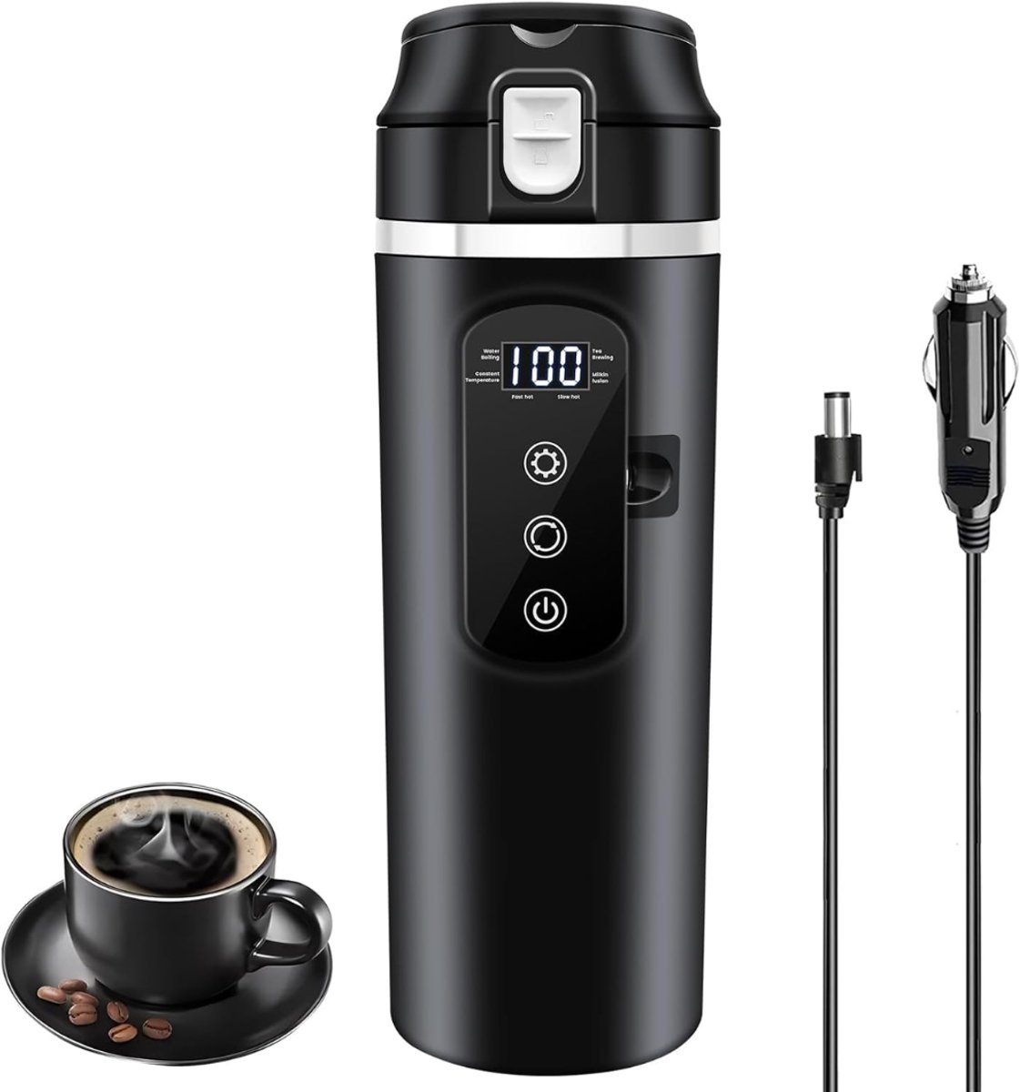 HEZIVO® Auto Waterkoker - Reis Waterkoker - 12V/24V - 400 ml - Zwart