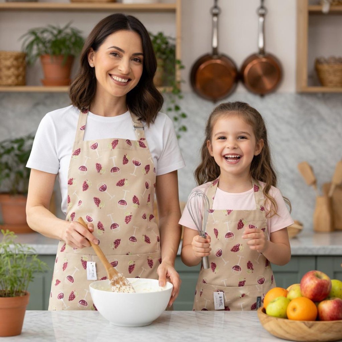 Schorten Set Moeder en Kind - Mini & Me Keukenschorten -Volwassen + Kinder Schort - Wijn - Wine