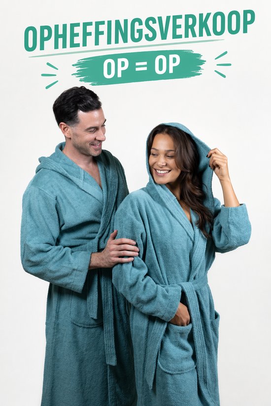 Cozylion Badjas Unisex – Badstof Katoen – Badjas voor Dames & Heren – Met Capuchon en Zakken – Oud Groen