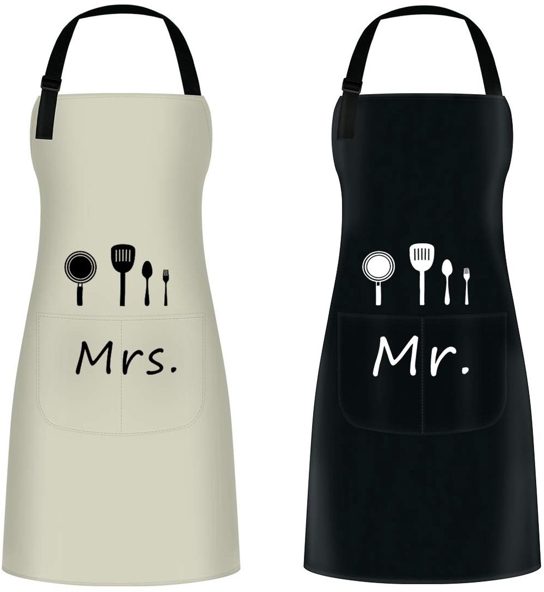 Dailygoods - Mr & Mrs keukenschort - kookschort met verstelbare nekbeugel - perfecte cadeau voor koppels - avonden - tuin gebruik - unieke design