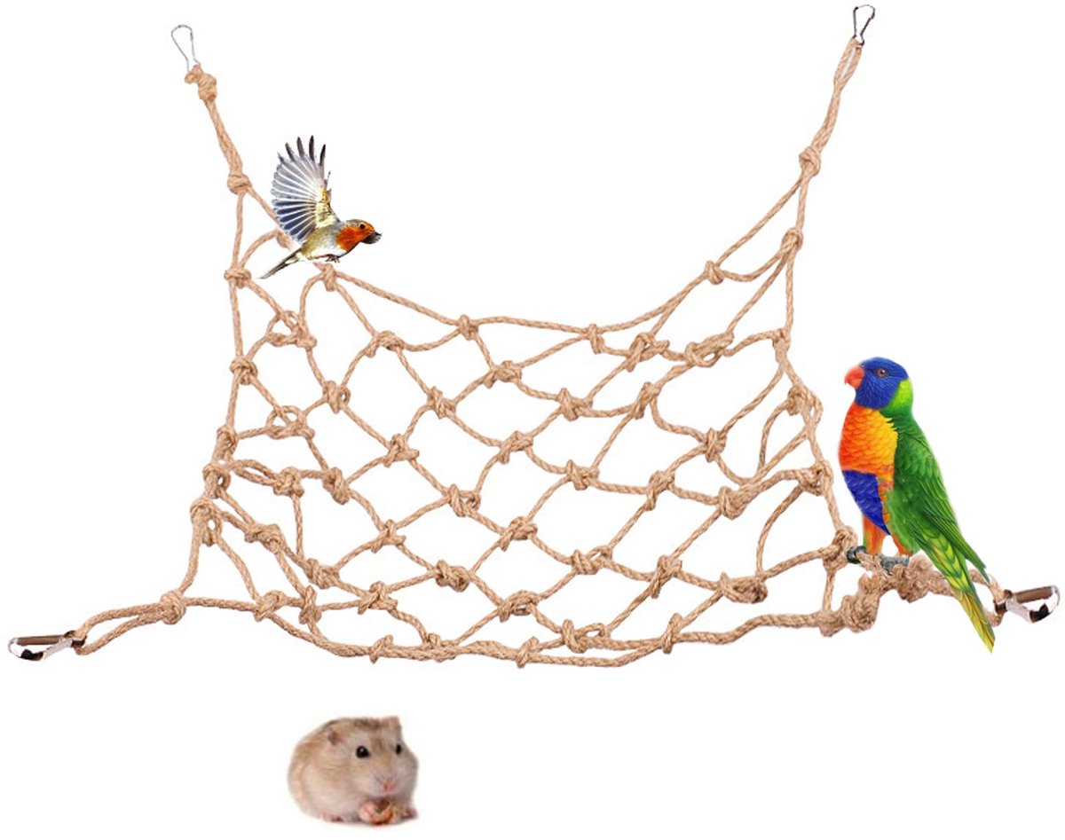 Dailygoods - Katoen Touw Schommel en Klimnet - Voor Papegaaien en Parkieten - Ideaal voor Kleine Huisdieren - Zitstokken en Klimtouw - Stimuleert Acti