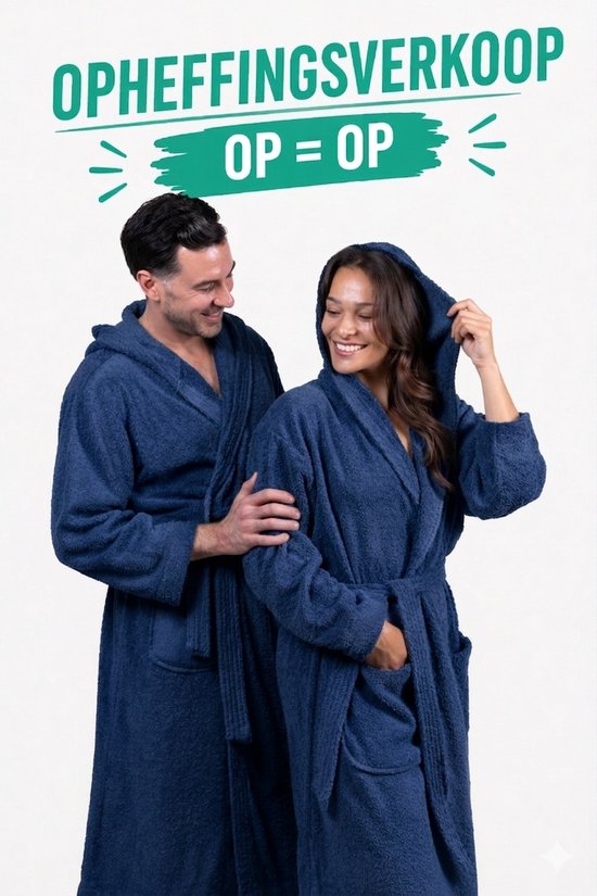 Cozylion Badjas Unisex – Badstof Katoen – Badjas voor Dames & Heren – Met Capuchon en Zakken – Donker Blauw