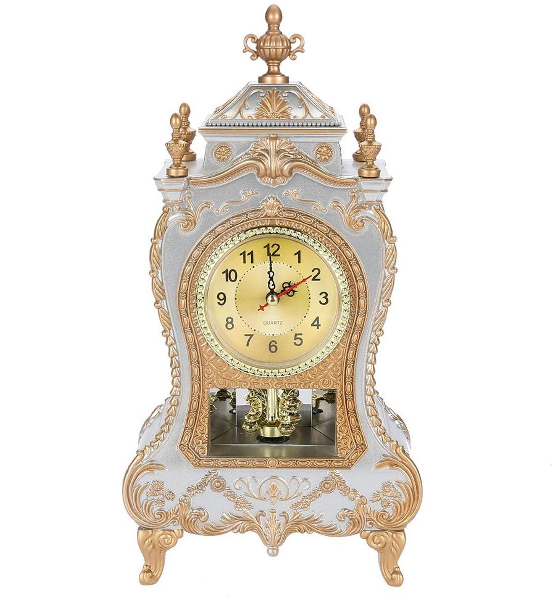 Elzusha - Vintage tafelklok - Retro wekker - Elegante decoratie - Wit - Antieke pendule - Perfect voor thuis en kantoor - 16,5x32cm