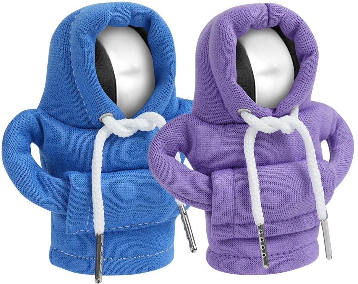 Dailygoods - Versnellingspook Hoodie - Pookknop Afdekking - 2 Stuks - Blauw en Paars - Auto Decoratief - Geschikt voor Alle Auto's