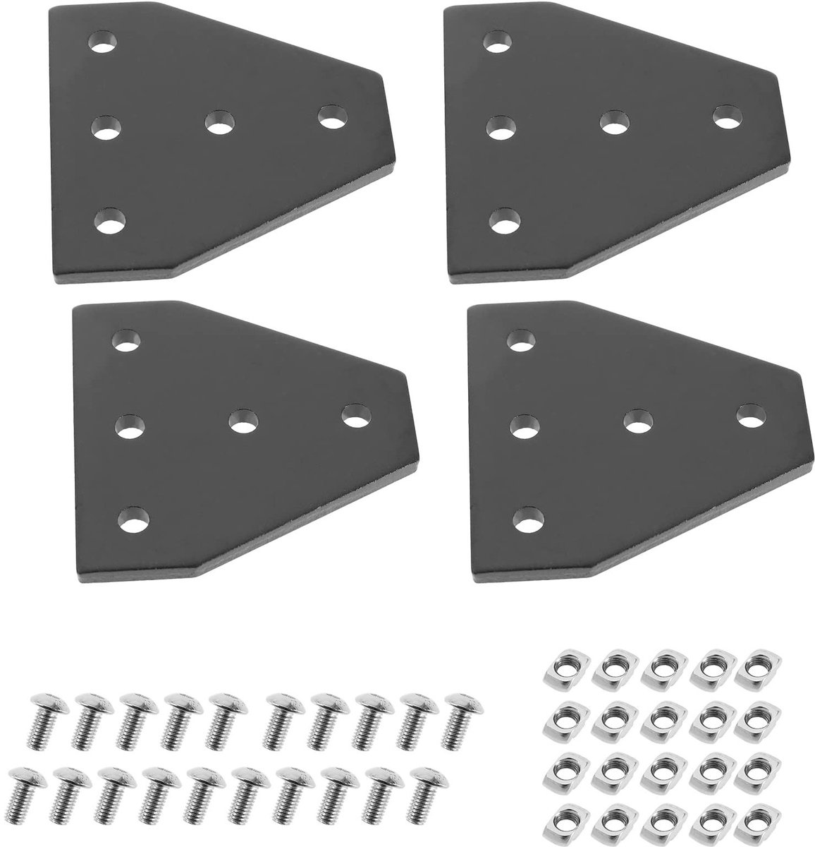 Dailygoods - T-vorm verbindingsplaat - Aluminium - 4 stuks - Zwart - V-sleuf profiel - Perfect voor constructies - 60x60x4 mm