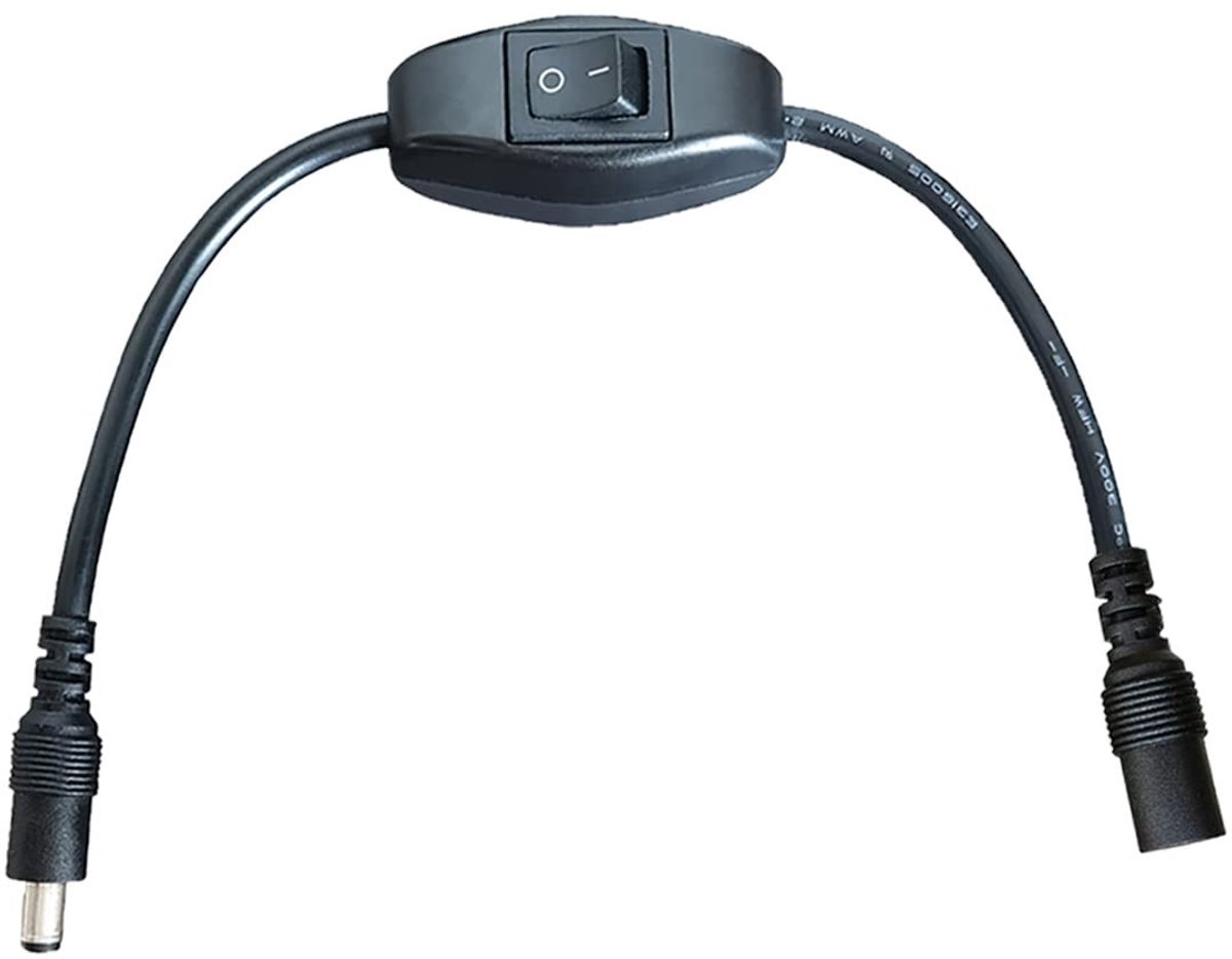 Dailygoods - DC Kabel met Schakelaar - 20AWG - Zwart - DC Jack Schakelaar - Voor CCTV-camera's en andere apparaten - 5.5mm x 2.1mm