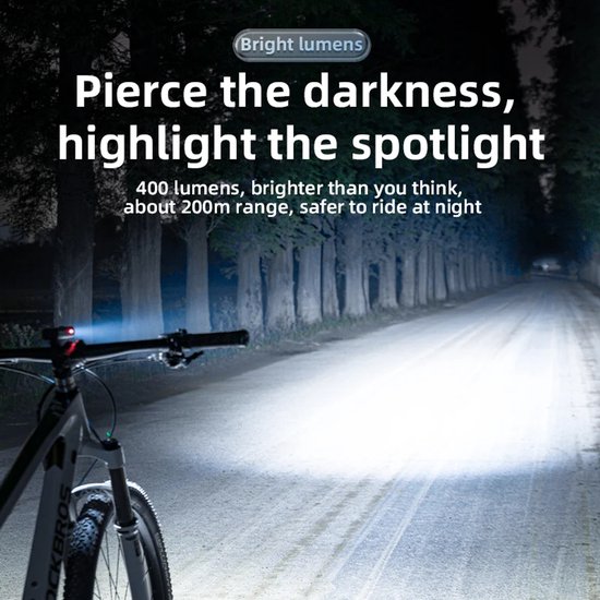 Rockbros Fietslamp 400 Lumen - USB Oplaadbare Koplamp - Waterdicht IPX6 - 2000 mAh - Voor Elektrische Fiets, MTB, Stadsfiets - 4 Modi + 200m Bereik van ROCKBROS — afbeelding 5
